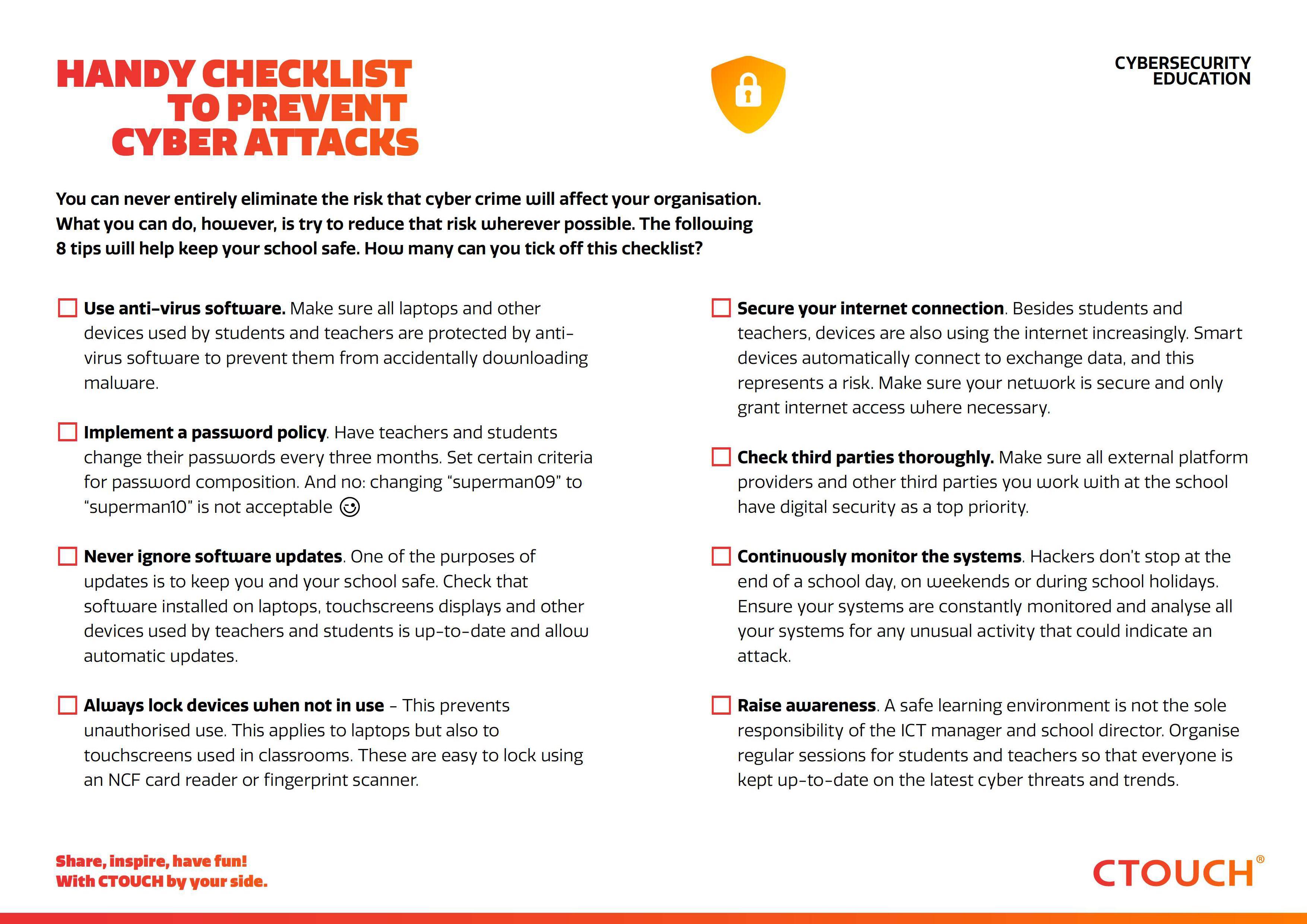 Checklist to prevent cyber attacks