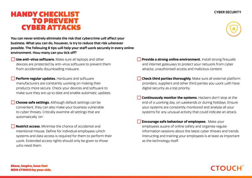Checklist to prevent cyber attacks