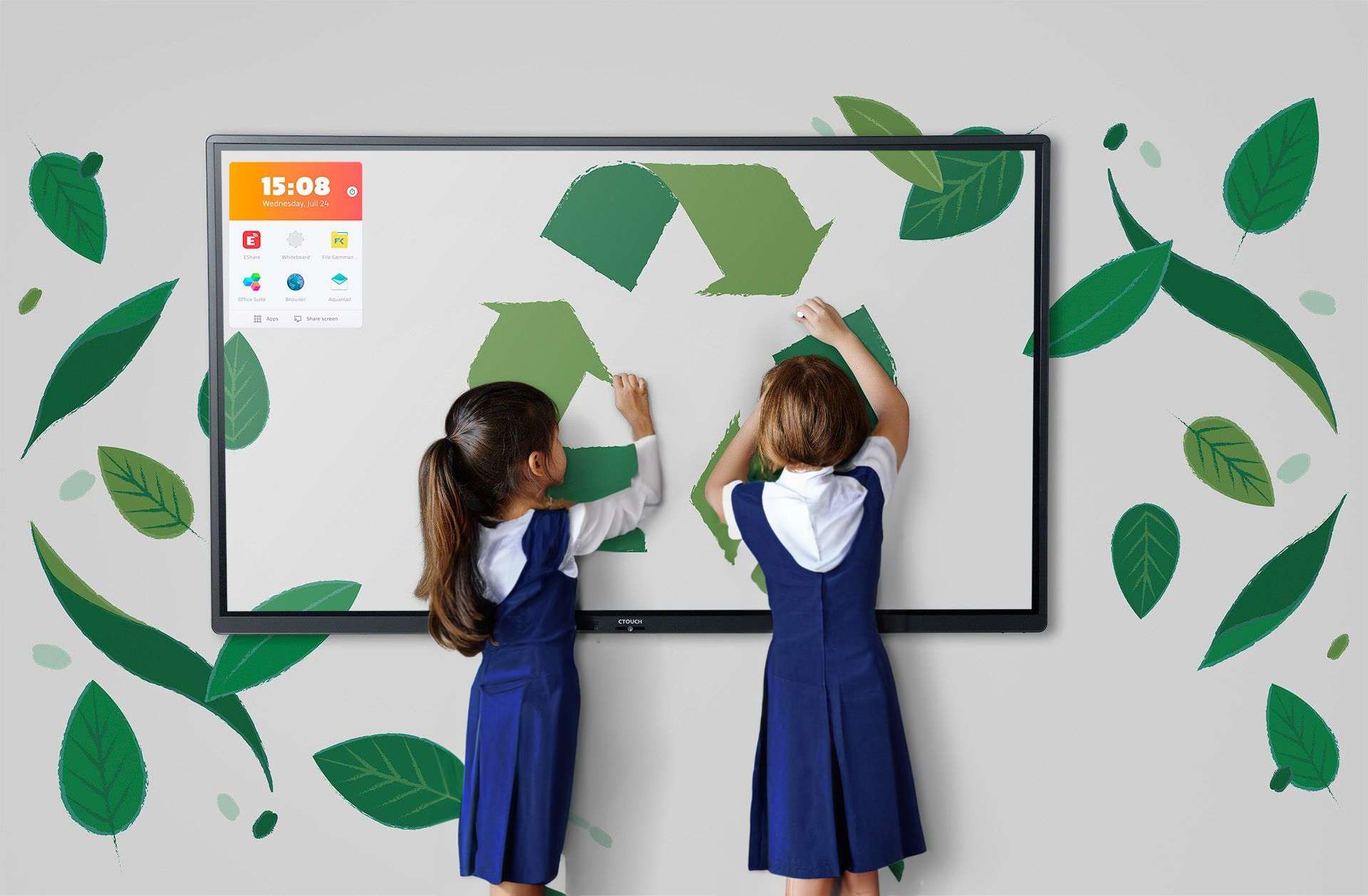 Students drawing on a ctouch sustainable panels